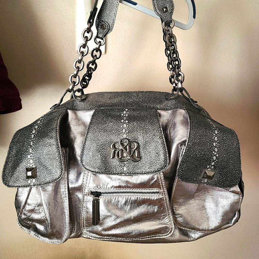 Rock & Republic Silver Stingray Moto Purse